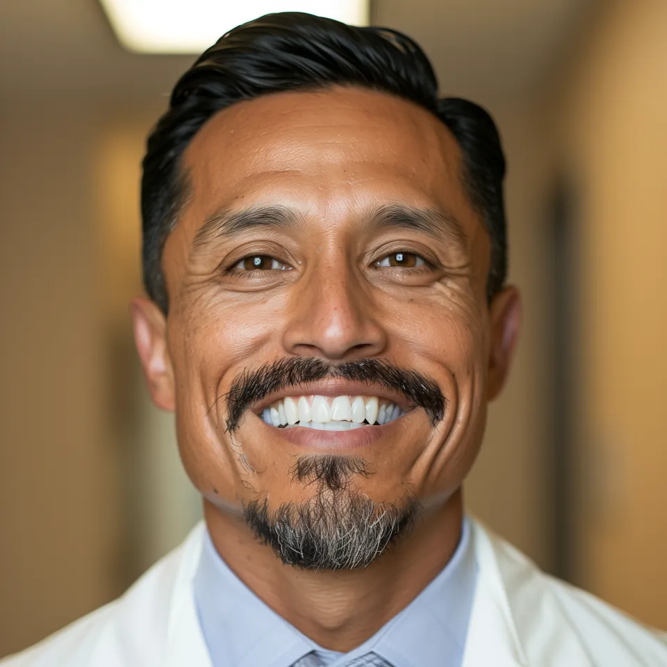 Leandro Martins sorrindo em ambiente profissional